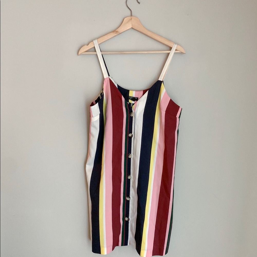 Topshop Multi Color Striped Mini Dress Sleeveless